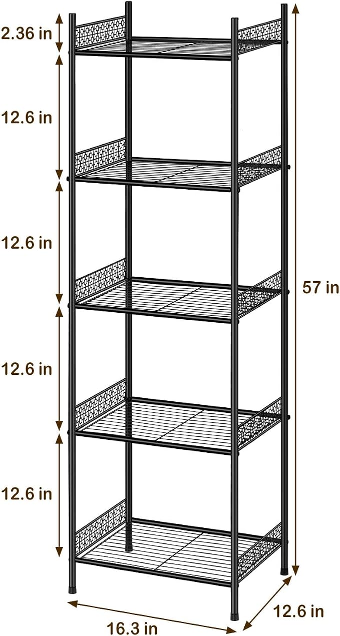 Nandae 5-Tier Bathroom Storage Shelf, Heavy Duty Wire Shelving Unit Free Standing Towel Rack Organization for Kitchen Bathroom Laundry, Black