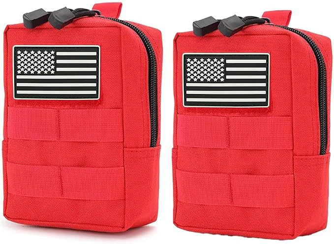 2 Pack Tactical Molle Pouches Small Molle Utility Pouch Small Tactical Accessory Bag Belt Pouches Vest Pouch Compact Water-Resistant EDC Pouch with Flag Patch