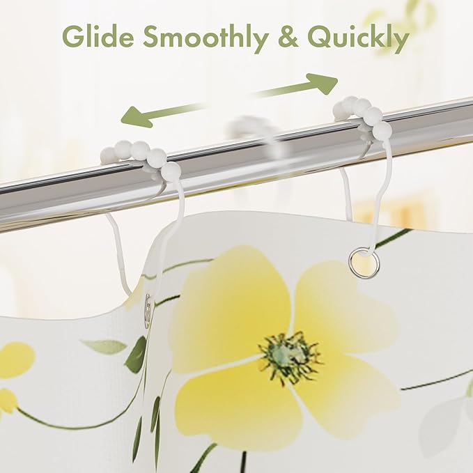 Amazer Shower Curtain Hooks, Decorative Shower Curtain Hooks Rust-Resistant Stainless Steel Shower Curtain Hooks for Bathroom Shower Rod-Set of 12, Polished White