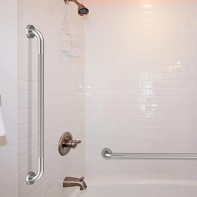36 Inch Anti Slip Shower Grab Bar, Munzong 2 Pack Brushed Nickel Bathroom Grab Bar, Knurled Bathroom Balance Bar,Safety Hand Rail Support Handicap Elderly Injury Senior Assist Bath Handle