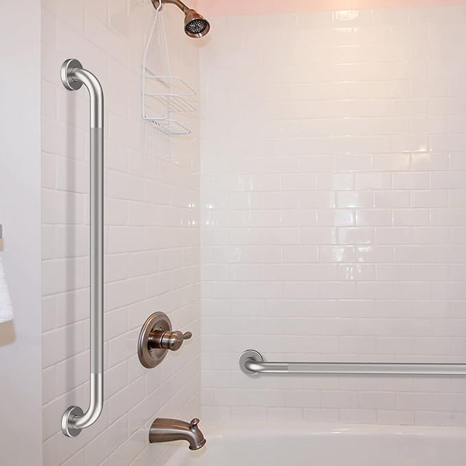 36 Inch Anti Slip Shower Grab Bar, Munzong Satin Brushed Nickel Bathroom Grab Bar, Knurled Bathroom Balance Bar,Safety Hand Rail Support Handicap Elderly Injury Senior Assist Bath Handle