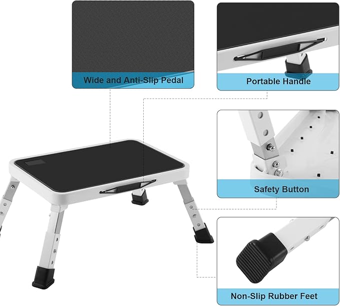Jocauto Folding Step Stool, Height-Adjustable Step Stool with Non-Slip Platform, Step Ladder for Adults or Kids in Kitchen, Home, 330 Lbs Capacity