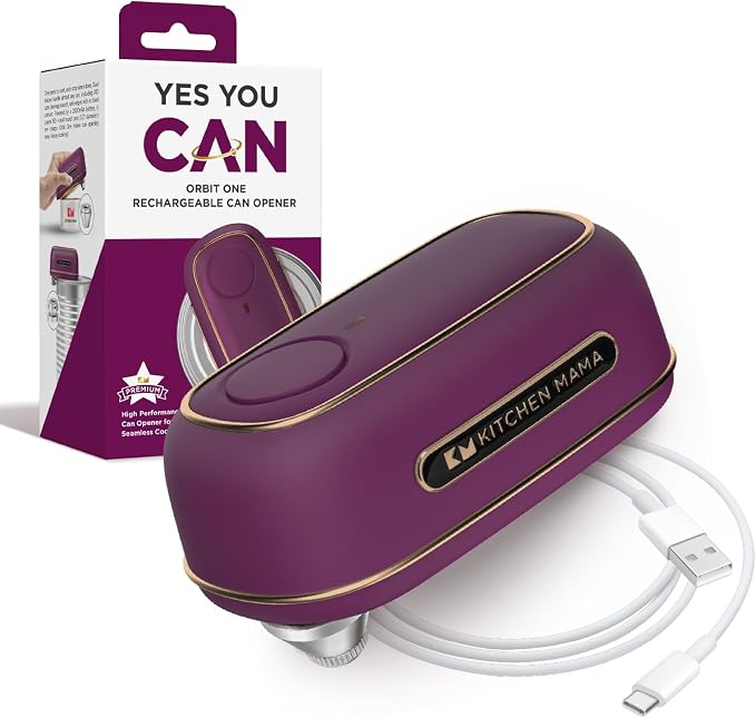 Kitchen Mama Orbit One Rechargeable Electric Can Opener: Hands-free, USB-C Charging, Automatic Stop, Smooth Edge, Safety, Blade for Large Cans, Heavy Duty, with Storage Box (Royal Burgundy)