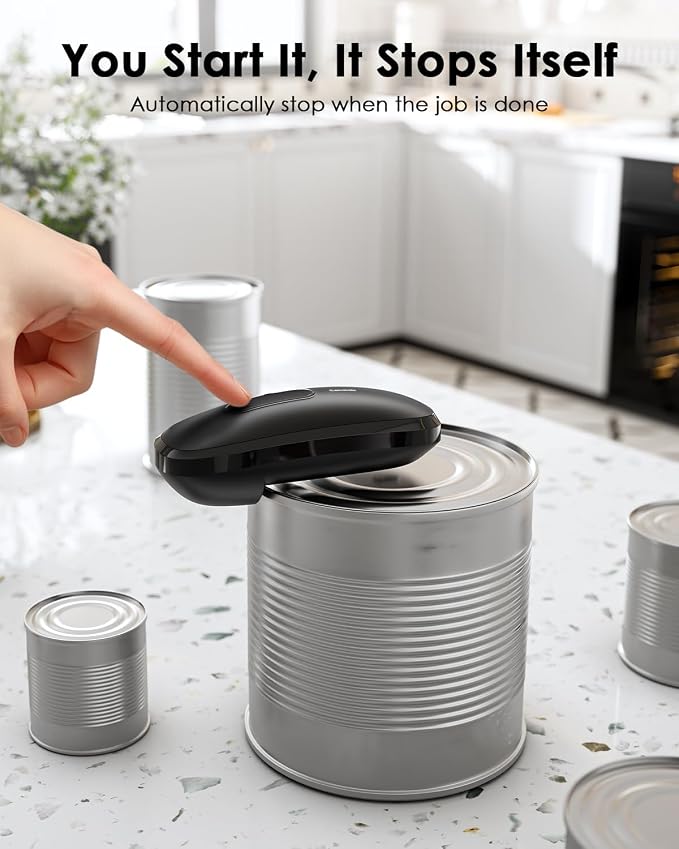 Canslab CORE Electric Can Opener_Single Touch Automatic Can Opener for Seniors with Arthritis, Auto Shut-off, Cordless Battery Powered, Side Cut, Smooth Edge, Handsfree, for Small or Large Cans, Black
