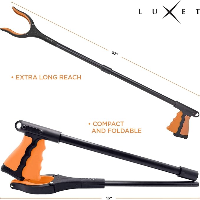 Grabber Reacher Tool - 2 Pack - Latest Version Long 32 Inch Foldable Pick Up Stick - Strong Grip Magnetic Tip Lightweight Trash Picker Claw Reacher Grabber Tool Elderly Reaching - by Luxet (Orange)