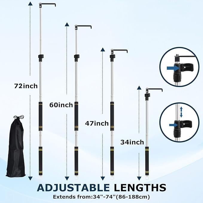 Truck Bed Cargo Truck Tool,Cargo Grabber Pickup Truck Bed Thickened Stainless Steel Telescopic 33-74inch wear-Resistant complimentary Storage Bag Professional Cargo Grabber Reach Retriever Tool.