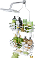 HapiRm Bathroom Hanging Shower Caddy - Rustproof Shower Shelf with 12 Hooks and 2 Soap Holders, No Drilling Bathroom Organizers and Storage - White