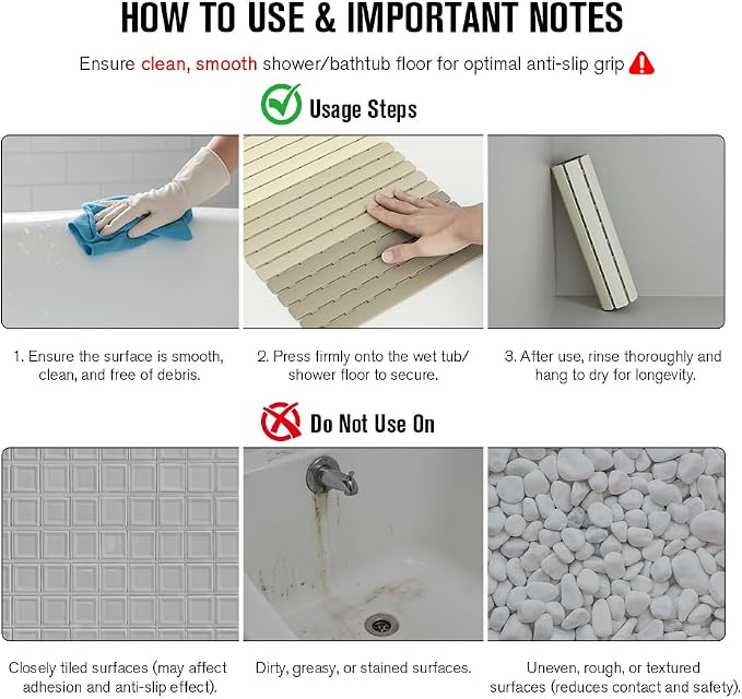 MBOSS Bath Tub Shower Mat Non Slip Bathtub Mats for Bathroom Shower Floor Mat Bath Mats for Shower Tub Anti Slip Shower Mat with Drain Hole and Large Suction Cups