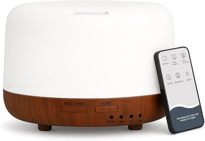 SPLITSKY 300ML Essential Oil Diffuser Aromatherapy Diffuser, Quiet 8 Hours Operation, 7-Color LED Light, 4 Timer, Remote Control, Auto-Off, Easy to Clean, for Bedroom, Living Room, Office, Home Gifts