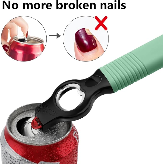 2-Pack Magnetic Beer Bottle Opener & Soda Can Opener, 2-in-1 Bottle Opener and Can Tab Opener Tool for Bartender, Long Nails, Arthritis, Silicone Handle with Build in Magnet - Light Green
