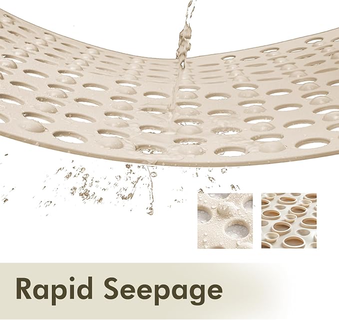 Tiamo Large Bathtub Mat 20.87" x 33.86",Non Slip Shower & Tub Mat for Elderly & Pregnant Women,Big Suction Cups,Quick Drain,Soft & Durable,Apricot