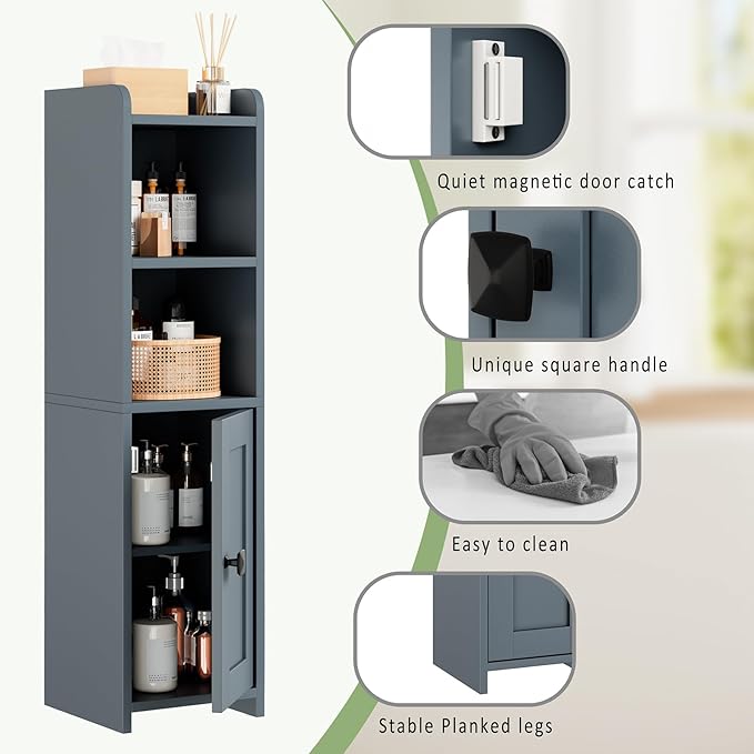 Lomojo Small Bathroom Storage Cabinet Corner, Freestanding Narrow Bathroom Toilet Paper Organizers for Small Spaces Floor Cabinet with Adjustable Shelves (Gray)