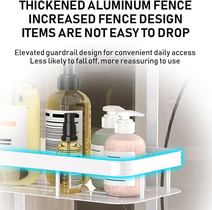 White Over Door Shower Caddy, Rustproof Bathroom Organizer, 2-Tier Storage Rack, 11.81x5.31 Inch Shelves, No Drilling Required
