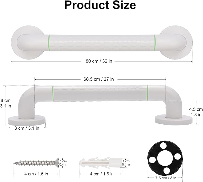 supregear Grab Bars for Bathtubs and Showers - Anti Slip Heavy Duty Shower Safety Handle - White Stainless Steel Support Rail for Bathtub Toilet Kitchen Stairway Elderly Children & Disability, 31.5 in