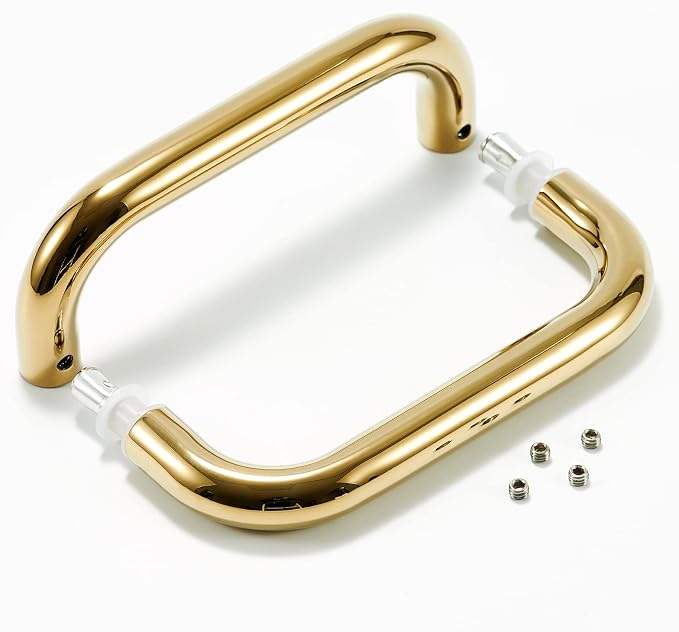 Ranbo Polished Gold 6" （CTC） Tubular Back-to-Back Shower Door Handle，3/4" Diameter Pull Handles with Metal Washers, for 1/4"- 1/2" Thick Glass and 1-3/8" - 2-1/6" Thick Wooden or Metal Doors