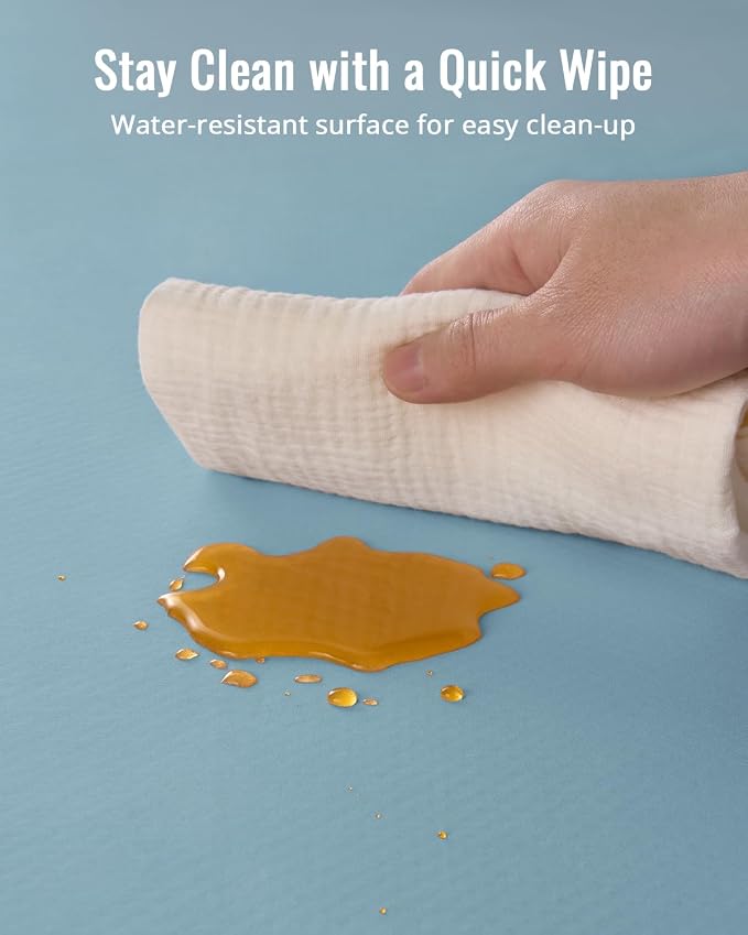 Blissful Diary Baby Splat Mat for Under High Chair, 50.4 x 50.4 Inch Wipeable Splash Mat, Waterproof and Washable, Anti-Slip Floor Protector, Slate Blue