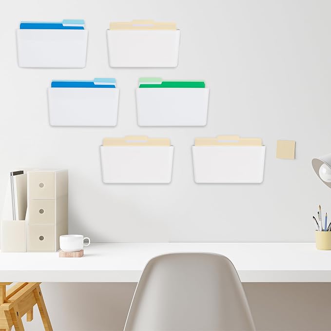 EASEPRES 6 Pack White Plastic Single Pocket Hanging File Organizer, Wall Mount Paper Mails Magazines Holder, Mounted Folder Bins for Office School and Home, 12.99x4.13x7.48 inches