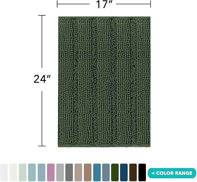 Turquoize Luxury Chenille Bath Rug for Bathroom Rugs Extra Absorbent Bath Mat Non Slip Microfiber Shower Rug for Bathroom Microfiber Shaggy Carpet Rug Size, 17"x 24", Bronze Green
