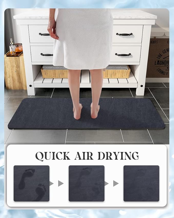MontVoo -Bath Mat Rug-Rubber Backing Non Slip Quick Dry Absorbent Thin Bathroom Rugs Fit Under Door-Faux Suede Surface Bathroom Floor Mats-Shower Rug for in Front of Bathtub Shower Navy 24"x48"