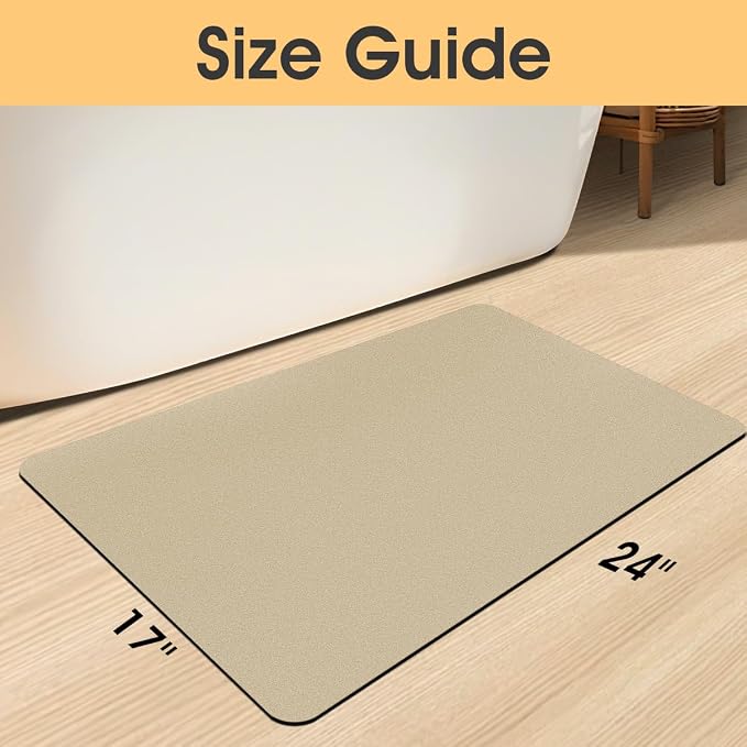 ACCUMTEK Non Slip Bath Mat, Thin Bathroom Rugs Fit Under Door, Quick Dry Bath Mats, Machine Washable Bath Rugs for Bathroom, Bathtub & Kitchen, Camel/Upgraded Solid/24 x17