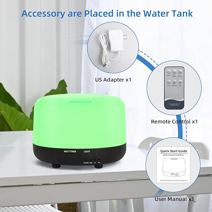 SPLITSKY 300ML Essential Oil Diffuser, Electric Ultrasonic Aromatherapy Air Humidifier vaporiser, Aroma Diffuser with Remote Control 7 LED Light Colors Waterless Auto-Off.