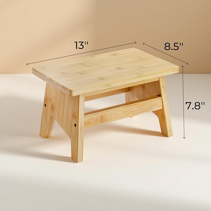 Lyellfe Bamboo Step Stool, Support up to 300lbs | Non-slip Potty Training Stool, Portable Sturdy Bedside Stool for High Beds, Easy Assembly