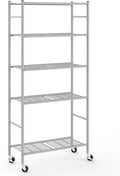 Sakugi Storage Shelves Organizer - 5 Tier Metal Shelf Organizer with Metal Wheels and Adjustable Leveling Feet, Heavy Duty Garage Shelving for Kitchen, Pantry and Closet, 33.1"x12.6"x73.5", Sliver