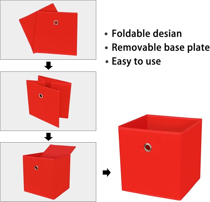 Foldable Storage Cubes Bins ,11 Inch Cloth Storage Cube Fabric Storage Box Cubes Organizer Baskets with Handles for Home Organizer Set of 6 (Red)