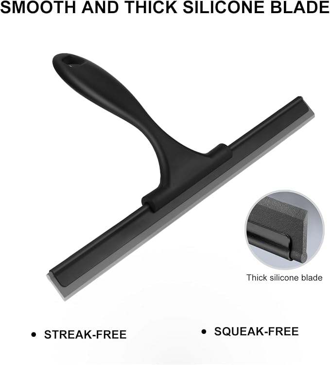 SetSail Squeegee for Shower Glass Door All-Purpose Shower Squeegee for Glass Doors Black Window Squeegee with Hook for Car Window Cleaning 12 Inch, Black