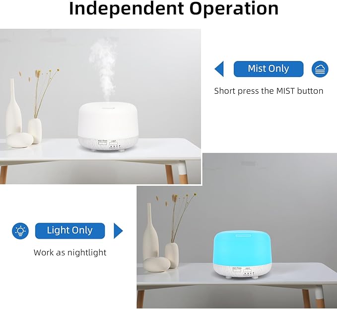 SPLITSKY 300ML Essential Oil Diffuser, Cool Mist Air Aromatherapy Oil Diffuser with Remote Control, 8 Hour Quiet Home Diffuser, 7 LED Light Colors, Timer,for Small Rooms Bedrooms.
