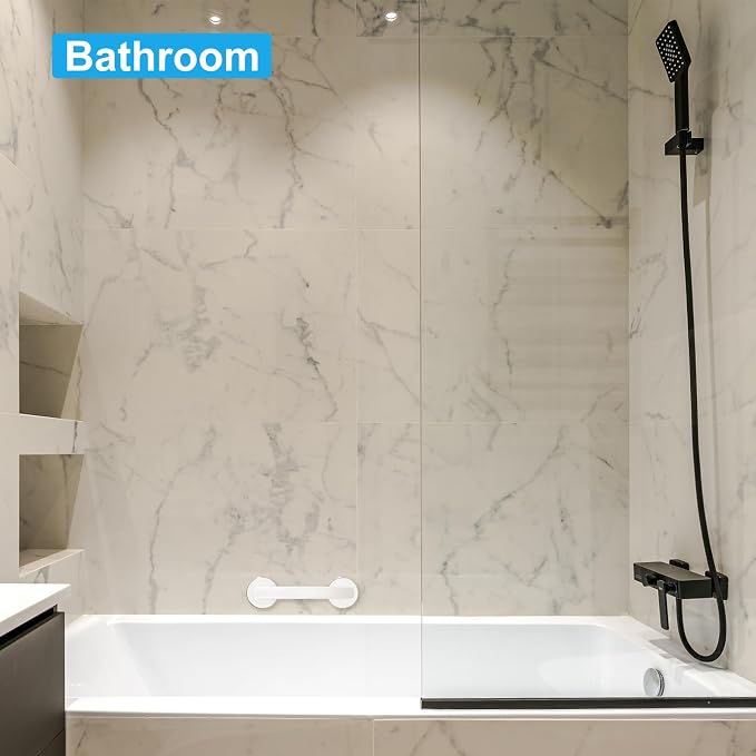 uxcell Grab Bars for Bathtubs and Showers, 9.1" Mirror Glass Door and Window Handles Powerful Shower Suction Cup Anti-Slip Safety Bars for Senior Shower Chairs White