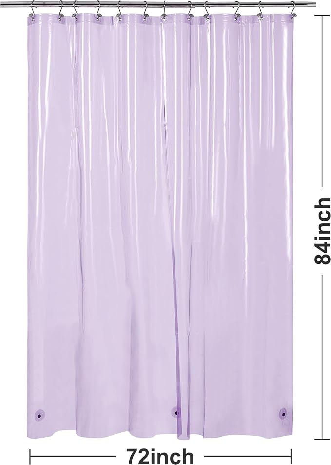 Barossa Design Extra Long Shower Curtain Liner with 3 Magnets - 72" x 84" XL, Waterproof PEVA Lightweight Shower Liner for Bathroom, PVC Free, Metal Grommets - Clear Lavender, 72x84