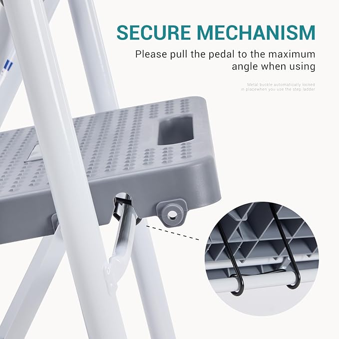 OLIXIS 3 Step Ladder, 880lbs Heavy Duty Sturdy Step Stool with Anti-Slip Pedal & Comfortable Handrail, Portable Step Stool for Kitchen, Garage & Outdoor Use, Grey
