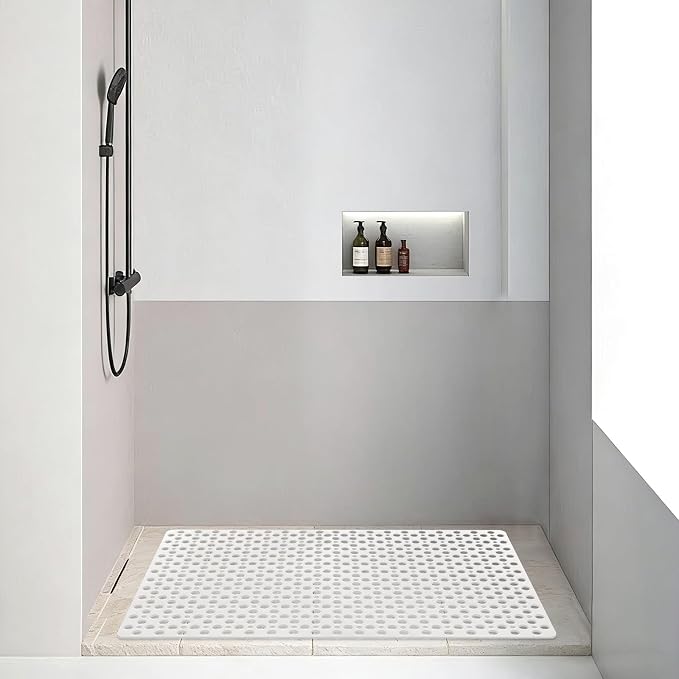 Non Slip Shower Mat: 47 X 32 Inch Large Shower Mats for Inside Shower - Soft TPE Anti Slip Long Shower Floor Mat with Large Drain Holes and Suction Cups