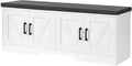 HOMSHO 2-Tier Storage Bench, 47.2" Wide Shoe Bench with Padded Seat Cushion, Entryway Bench with 4 Barn Doors and Adjustable Shelf, White