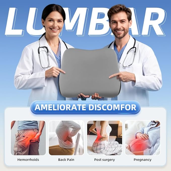 Lumbar Support Pillow for Office Chair, Memory Foam Lumbar Pillow for Lower Back Pain Relief (xiaoyaokaoGrey)