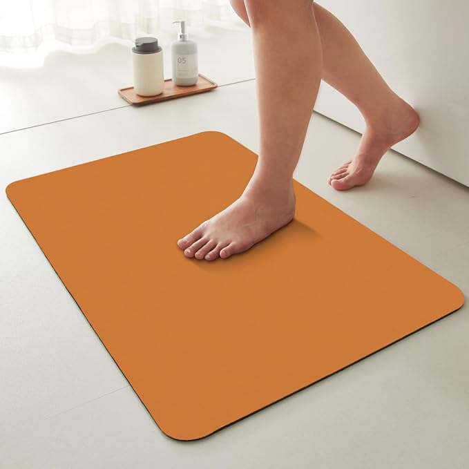 TYUU Bathroom Mat Quick Dry, Bathroom Rugs Non Slip Washable Thin Absorbent Bath Mat Fits Under Door Bathroom Floor Mat Perfect for Bath, Shower, or Sink 36"x48" Orange