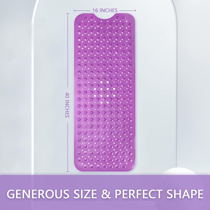 Sheepping Baby Bath Mat Non Slip Extra Long Bathtub Mat for Kids 40 X 16 Inch - Eco Friendly Bath Tub Mat with 200 Big Suction Cups,Machine Washable Shower Mat (Purple)