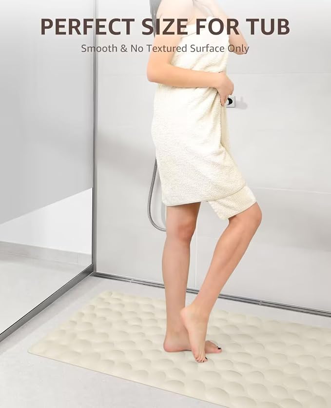 Bligli Bathtub Mat Non Slip, 16x40 inch Extra Long Bath Tub Mat with Strong Suction Cups, Soft Rubber Bathroom Floor Mat, Machine Washable, 100% BPA Free (Beige)