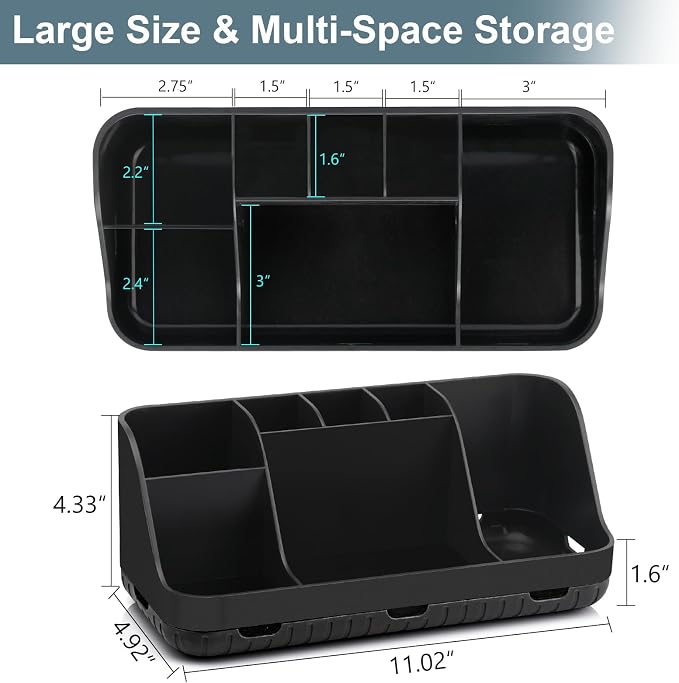 GFWARE Black Toothbrush Holder - 7 Slots Bathroom Organizer Countertop with Drainage Matte Black Electric Toothbrush and Toothpaste Holder for Bathroom Accessories Organization Vanity Sink Storage