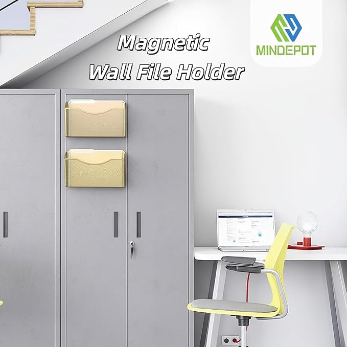 MINDEPOT Magnetic Wall File Organizer,Hanging Wall Mounted File Folder Binder Holder Mail Organizer for Office,Home and School Supplies
