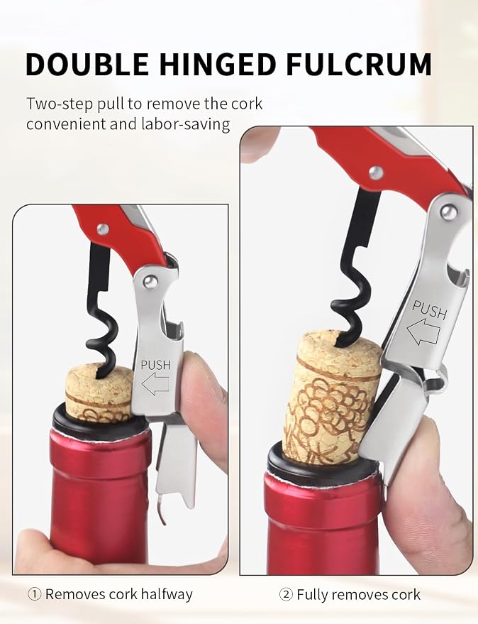 CORKAS Wine Key - Professional Handcrafted Heavy Duty Waiter Corkscrew, Compact Wine Opener with Double Hinged, Foil Cutter and Bottle Opener, Gifts for Severs, Sommelier, Bartenders (4Pack-Red)