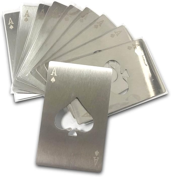 Metal Card Bottle Opener Stainless Steel Silver with Engraved Pattern (Style A, 10PCS)