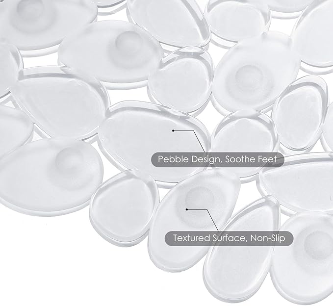WELTRXE Non Slip Bath Mat Pebbles Bathtub Mat with Suction Cups, Drain Holes for Bathroom Showers, Tub, 35 x 16 Inches Machine Washable Bathroom Mats BPA, Latex Free Safe Shower Mats - Clear