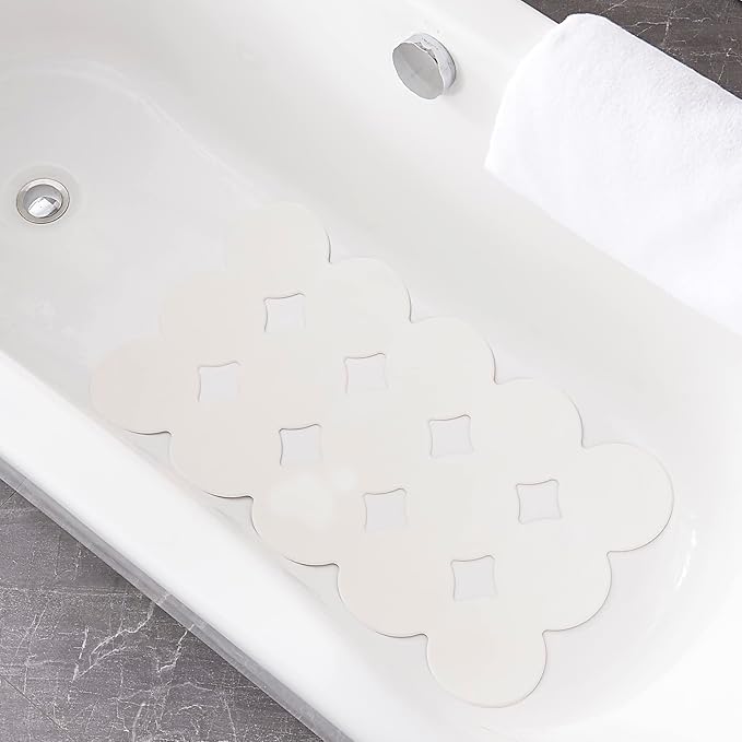 Webos Patented Non Slip Bathtub Mat Shower Bath Mats with Strong Suction Cups Superior Grip&Drainage Soft Heavy Duty Natural Rubber Bath Mat for Inside The tub (White, 28x16 inch)