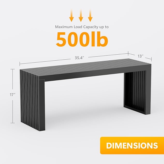 Bamboo Dining Bench, 35-inch Sleek Design Entryway Shoe Rack Bench, Indoor Kitchen Table Bench, Waterproof Outdoor Bench, Black