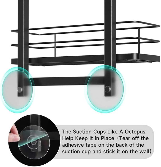 Shower Caddy Hanging for Handheld Showerheads Adjustable Hagging Shower Caddy, Stainless Steel Hose Hanging Shower Organizer 4 Levels Height Shower Rack（black