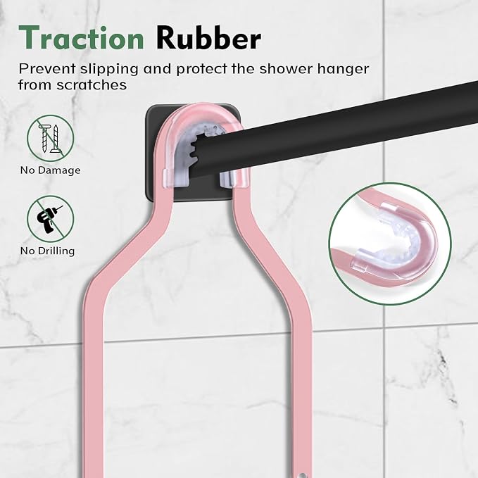 Shower Caddy Hanging, Over Head Shower Caddy Shower Storage Rack Basket with Hooks for Razor and Sponge Rustproof, No Drilling, Accessories for Bathroom and Kitchen, pink
