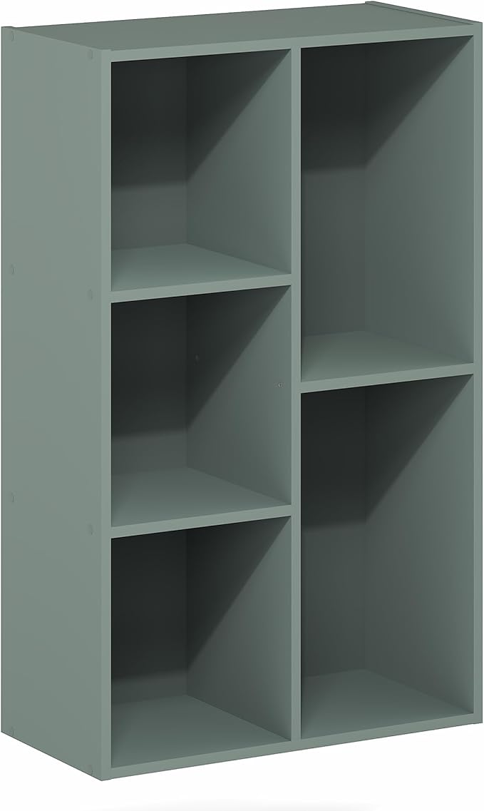 Furinno LUDER Book Shelf, 5-Cube Bookshelf, Reversible Bookcase, 9.4 x 19.5 x 31.5, Easy Assembly, for Living Room, Bedroom, Home Office, Sage Green