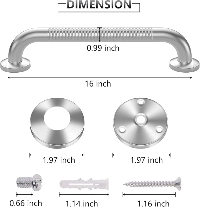 Grab Bars for Shower, 2 Pack 16 Inch Anti-Slip Safety Shower Handle for Senior, Stainless Steel Shower Grab Bars, Handicap Elderly Bathtub and Toilet Bathroom Assist